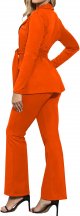 Women's Two Piece Outfits Casual Open Front Blazer and Elastic Waist Flared Pants Suits Set