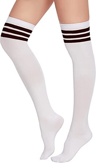 Women Thigh High Socks Halloween Cosplay Socks with Stripes Over Knee Socks (1 Pairs)