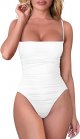 Women's Sexy Bodycon Sleeveless Ruched Spaghetti Strap Square Neck Backless Bodysuits