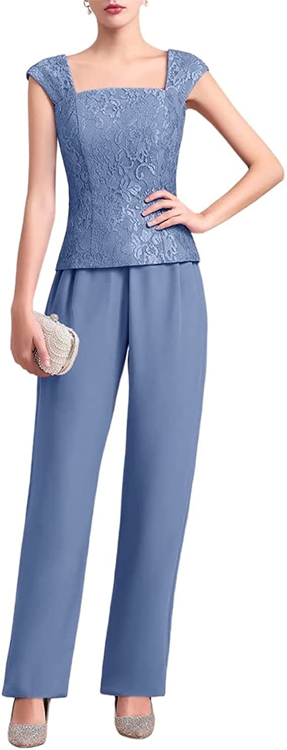 Women's Chiffon 3 Pcs Pants Suits Lace Mother of Bride Dress Sets Wedding Guest Formal Evening