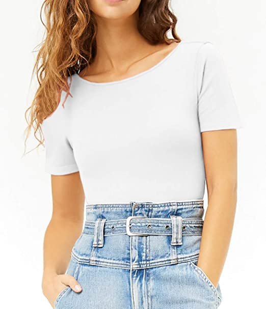 Women's round neck long sleeved short sleeved basic elastic jumpsuit