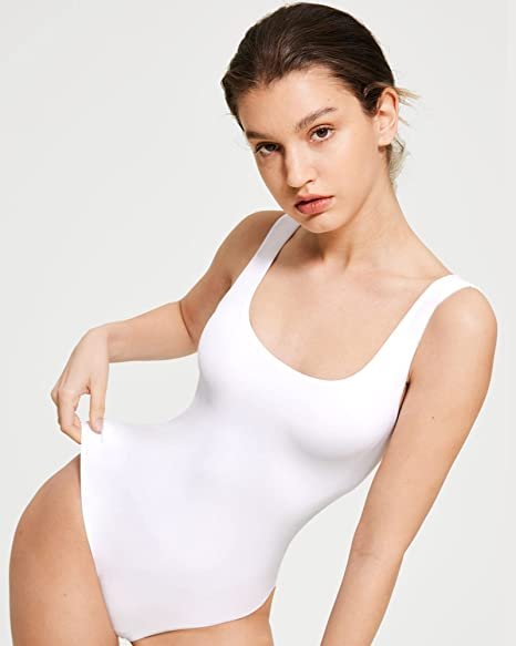 Double Lined Bodysuit for Women Sleeveless Round Neck Body Suits Tank Tops