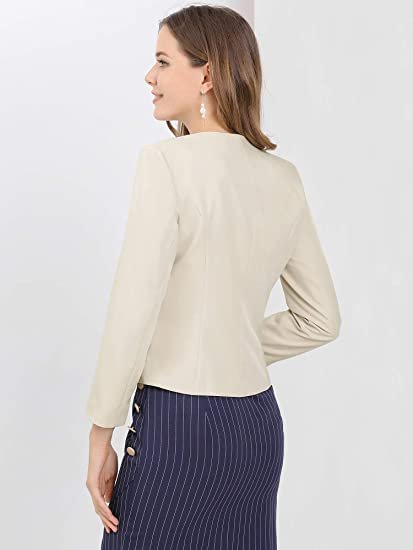 Women's Crop Collarless Blazers Suit Zip Decor Work Office Jackets Blazer