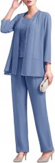 Women's Chiffon 3 Pcs Pants Suits Lace Mother of Bride Dress Sets Wedding Guest Formal Evening